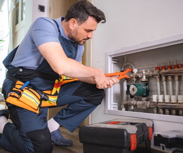 Heizung Reparatur - Installateur bei der Arbeit